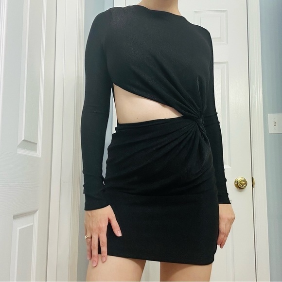 Meshki Dress Mini Long Sleeve Black Cut Out Cocktail Going Out Fitted Small - Picture 1 of 8